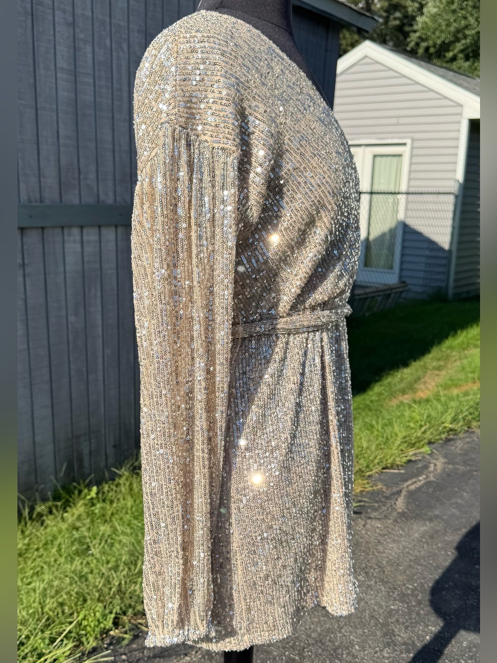 Princess Polly Champagne Sequin Wrap Mini Dress - Picture 4 of 8